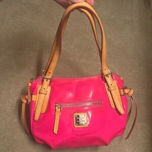 Dooney & Bourke Nina Patent Leather Tote Shoulder Bag Handbag Hot Pink/Raspberry